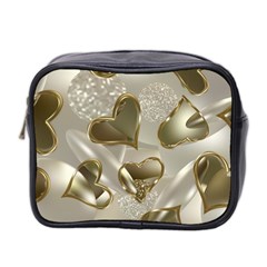   Golden Hearts Mini Toiletries Bag (two Sides) by Galinka