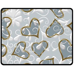  Gold Hearts Fleece Blanket (medium)  by Galinka