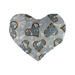  Gold Hearts Standard 16  Premium Flano Heart Shape Cushions by Galinka