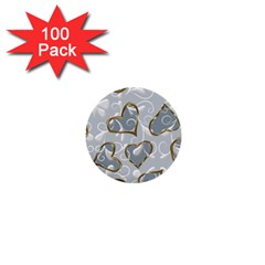   Gold Hearts On A Blue Background 1  Mini Buttons (100 Pack)  by Galinka