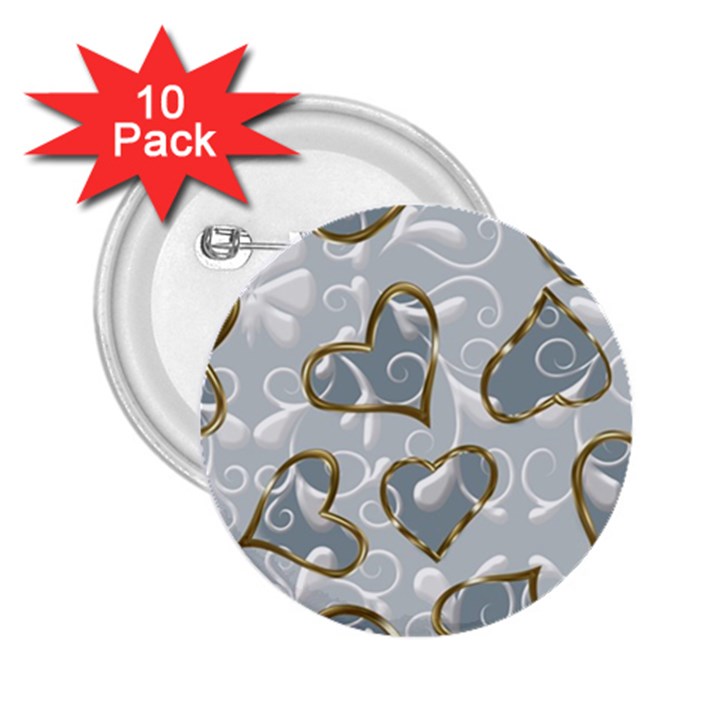   Gold hearts on a blue background 2.25  Buttons (10 pack) 