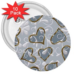   Gold Hearts On A Blue Background 3  Buttons (10 Pack)  by Galinka