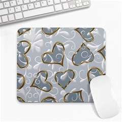   Gold Hearts On A Blue Background Large Mousepads by Galinka