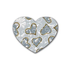   Gold Hearts On A Blue Background Heart Coaster (4 Pack)  by Galinka