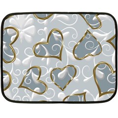   Gold Hearts On A Blue Background Fleece Blanket (mini) by Galinka