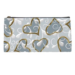   Gold Hearts On A Blue Background Pencil Case by Galinka