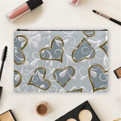   Gold Hearts On A Blue Background Cosmetic Bag (large) by Galinka