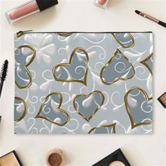   Gold Hearts On A Blue Background Cosmetic Bag (xl) by Galinka