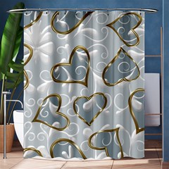   Gold Hearts On A Blue Background Shower Curtain 60  X 72  (medium)  by Galinka