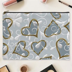   Gold Hearts On A Blue Background Cosmetic Bag (xxxl) by Galinka