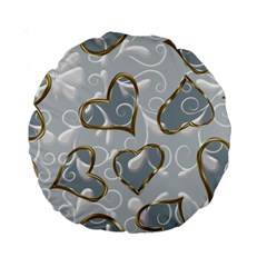   Gold Hearts On A Blue Background Standard 15  Premium Round Cushions by Galinka