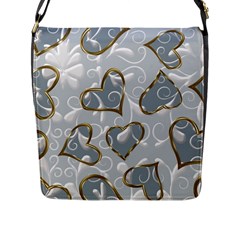   Gold Hearts On A Blue Background Flap Closure Messenger Bag (l) by Galinka