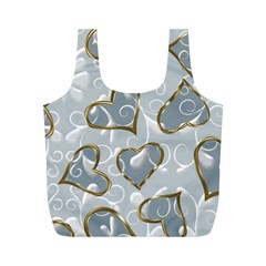   Gold Hearts On A Blue Background Full Print Recycle Bag (m) by Galinka