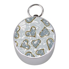   Gold Hearts On A Blue Background Mini Silver Compasses