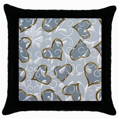   Gold Hearts On A Blue Background Throw Pillow Case (black) by Galinka