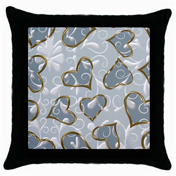   Gold hearts on a blue background Throw Pillow Case (Black)