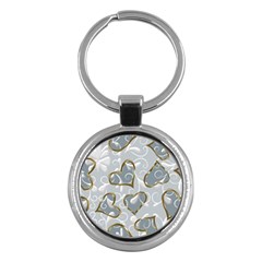   Gold Hearts On A Blue Background Key Chain (round) by Galinka