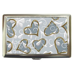   Gold Hearts On A Blue Background Cigarette Money Case by Galinka