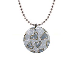   Gold Hearts On A Blue Background 1  Button Necklace by Galinka