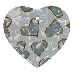   Gold Hearts On A Blue Background Heart Ornament (two Sides) by Galinka