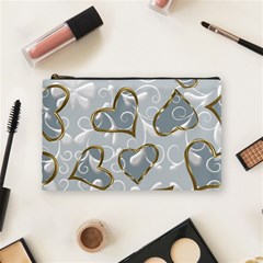   Gold Hearts On A Blue Background Cosmetic Bag (medium) by Galinka