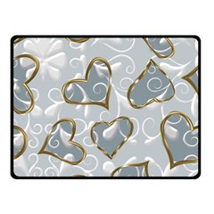   Gold Hearts On A Blue Background Double Sided Fleece Blanket (small)  by Galinka