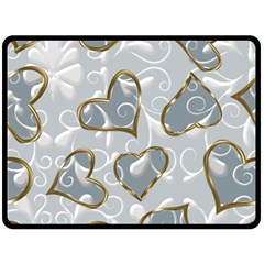   Gold Hearts On A Blue Background Double Sided Fleece Blanket (large)  by Galinka