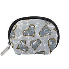   Gold Hearts On A Blue Background Accessory Pouch (small) by Galinka