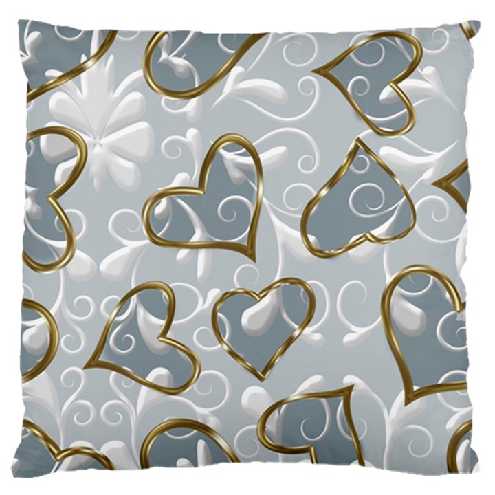   Gold hearts on a blue background Large Flano Cushion Case (One Side)