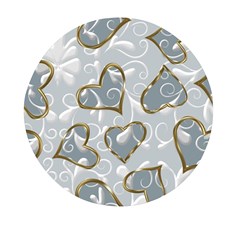   Gold Hearts On A Blue Background Mini Round Pill Box