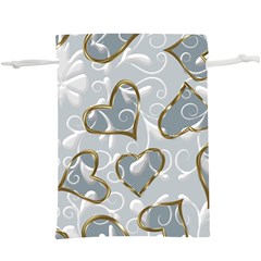   Gold Hearts On A Blue Background  Lightweight Drawstring Pouch (xl) by Galinka