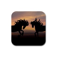 Evening Horses Rubber Square Coaster (4 Pack)  by LW323