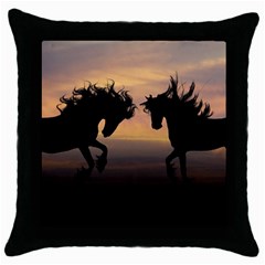 Evening Horses Throw Pillow Case (black) by LW323