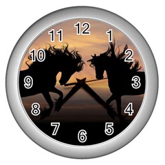 Evening Horses Wall Clock (silver) by LW323