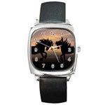 Evening Horses Square Metal Watch Front