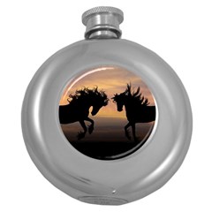 Evening Horses Round Hip Flask (5 Oz) by LW323