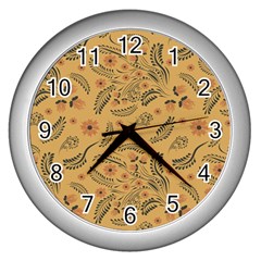 Folk Floral Pattern  Flowers Abstract Surface Design  Seamless Pattern Wall Clock (silver) by Eskimos