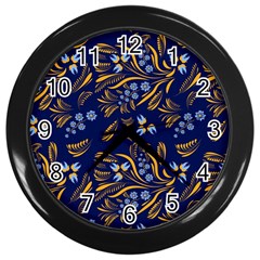 Folk Floral Pattern  Flowers Abstract Surface Design  Seamless Pattern Wall Clock (black) by Eskimos