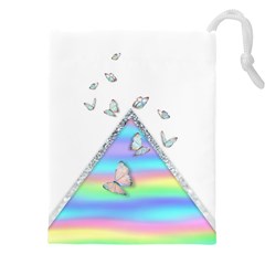 Minimal Holographic Butterflies Drawstring Pouch (5xl) by gloriasanchez