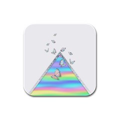 Minimal Holographic Butterflies Rubber Square Coaster (4 Pack)  by gloriasanchez