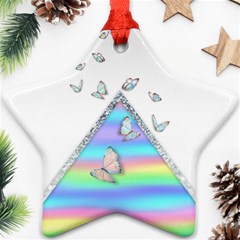 Minimal Holographic Butterflies Star Ornament (two Sides)