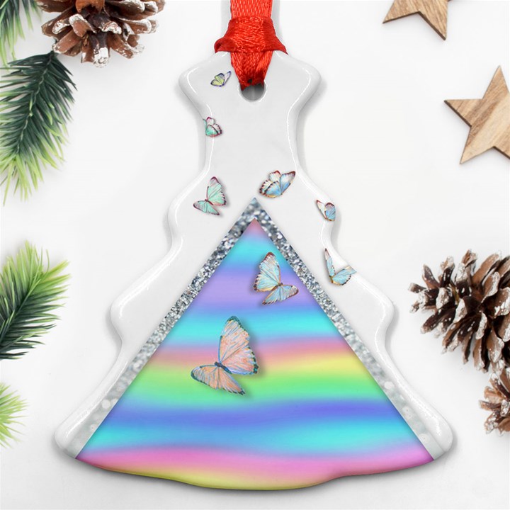 Minimal Holographic Butterflies Ornament (Christmas Tree) 