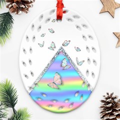 Minimal Holographic Butterflies Ornament (oval Filigree)