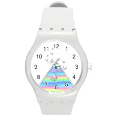 Minimal Holographic Butterflies Round Plastic Sport Watch (m) by gloriasanchez