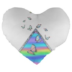 Minimal Holographic Butterflies Large 19  Premium Heart Shape Cushions by gloriasanchez