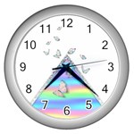 Minimal Holographic Butterflies Wall Clock (Silver) Front