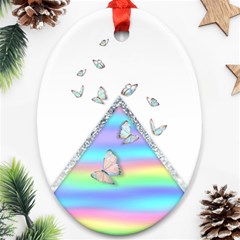 Minimal Holographic Butterflies Oval Ornament (two Sides) by gloriasanchez