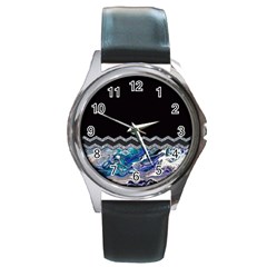 Blue Ocean Minimal Liquid Painting Round Metal Watch