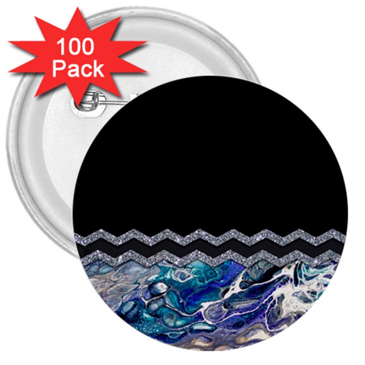 Blue Ocean Minimal Liquid Painting 3  Buttons (100 pack) 