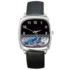 Blue Ocean Minimal Liquid Painting Square Metal Watch